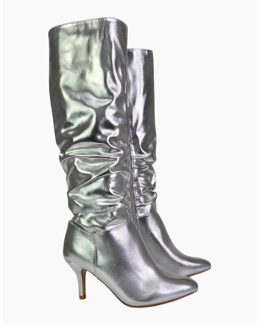 XY London Ladies Sian Ruched Metallic Knee-High Boots