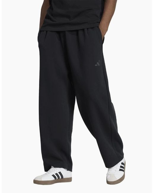 Adidas Black Solid Patterned Wide Fit Sweatpants for men