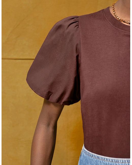 Ro&zo Brown Chocolate Pure Cotton Puff Sleeve T-Shirt