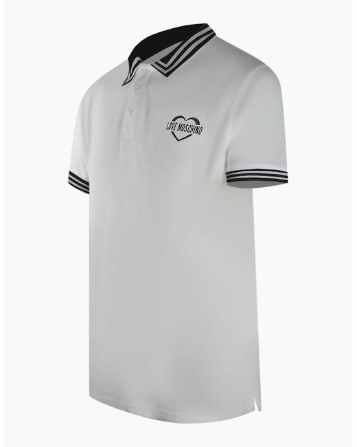 Love Moschino White Twin Tipped Collar Polo Shirt for men