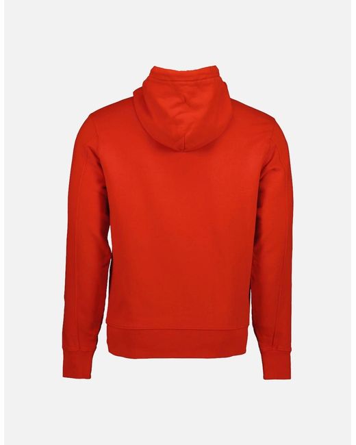 C P Company Red Brushed Fleece Resist Dyed Logo Hoodie for men