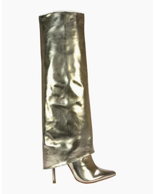 XY London Ladies Shauna Fold Over Metallic High Stiletto Heel Knee-High Boots