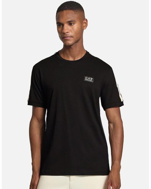 EA7 Black Emporio Armani Logo Series Tape T-Shirt/Vanilla for men