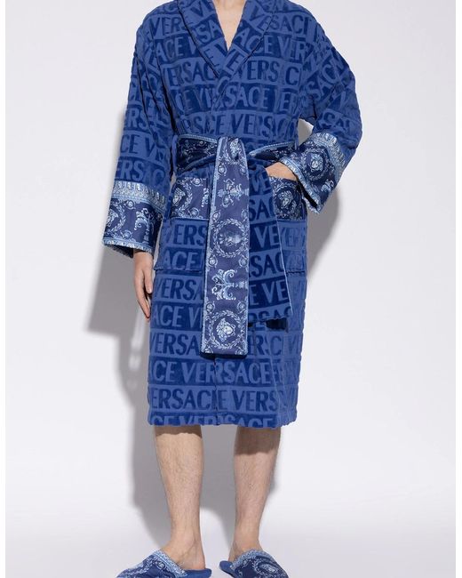 Versace Blue Cotton Terry Baroque Slippers