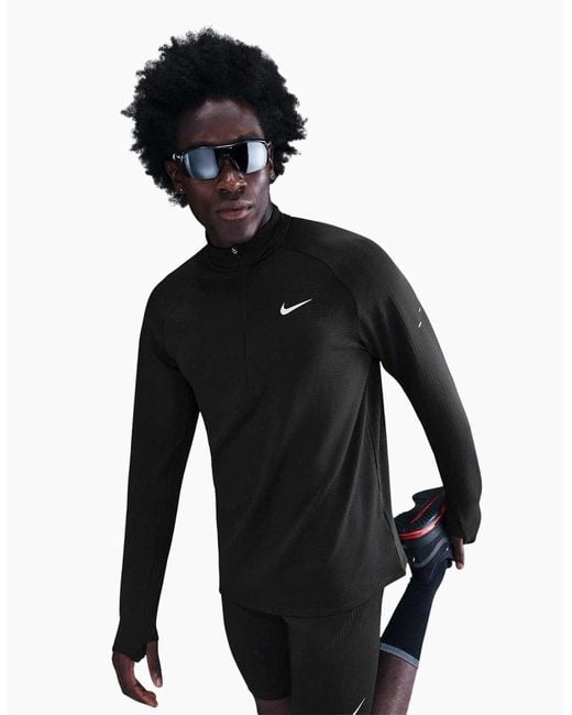 Nike Black Quarter Zip Running Base Layer Top for men