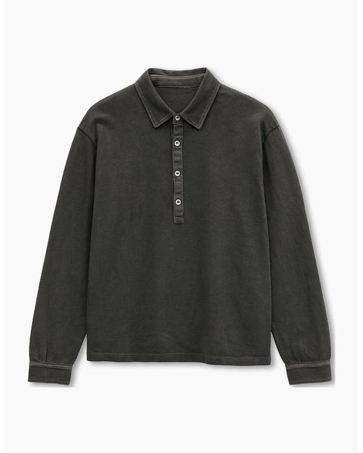 Boglioli Green Garment Dyed Khaki Long Sleeve Polo Shirt for men