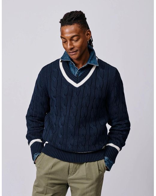 aubi Blue Denton Cotton Cricket Jumper for men