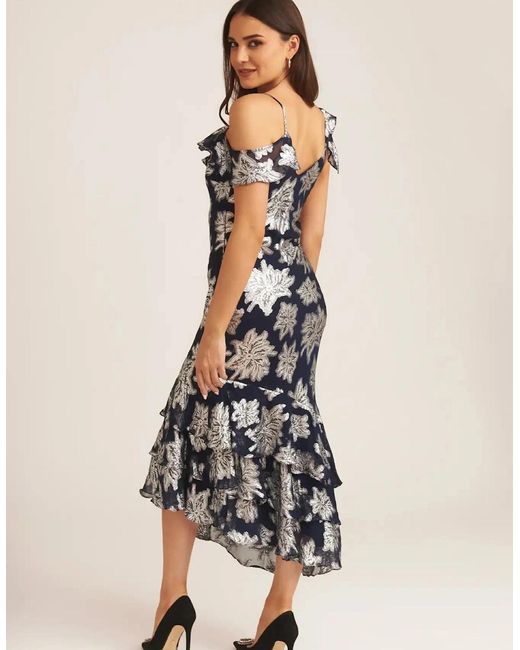 Gini London Black Floral Clipped Tiered Ruffle Midi Dress
