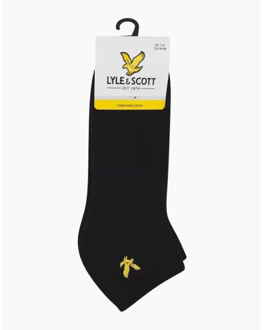 Lyle & Scott Black 3-Pack Ross Trainer Socks for men