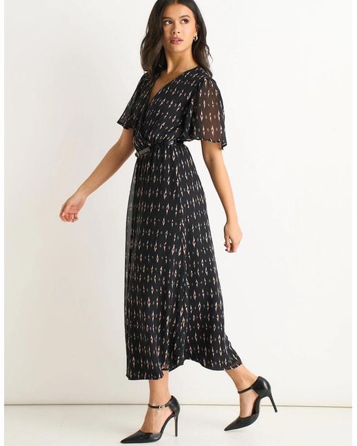 Gini London Black Silk Geo Print Midi Dress