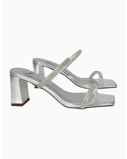 XY London Ladies Holden Diamante Metallic Medium Block Heel Mule Sandals