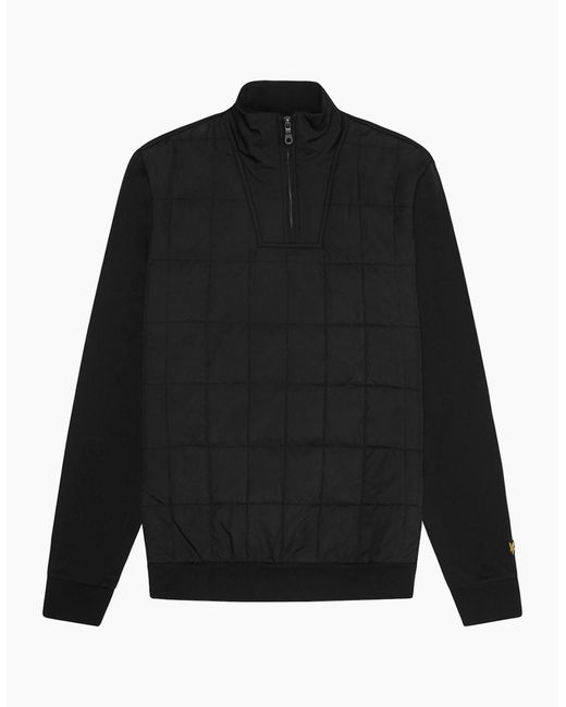 Lyle & Scott Black Lyle & Scott Hybrid Quilted Half-Zip Sweatshirt for men