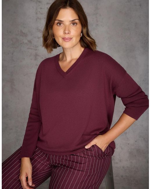 Live Unlimited London Purple Burgundy V Neck Jumper