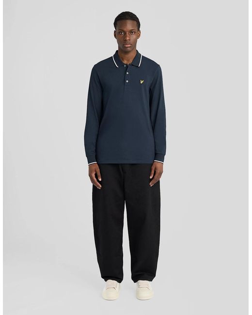 Lyle & Scott Blue Tipped Long Sleeve Polo Shirt for men