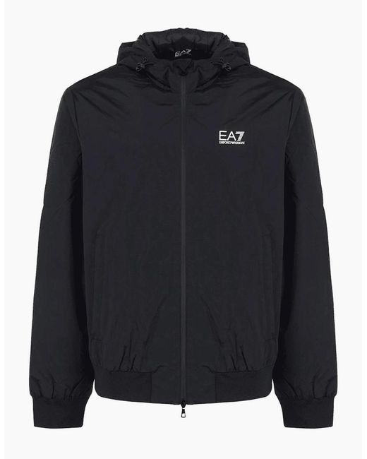 EA7 Blue Technical Fabric Hooded Bomber Jacket for men