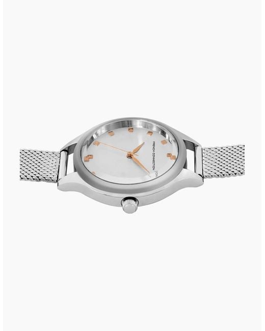 French Connection Metallic Connection Case Round Shape Strap Quartz Watch
