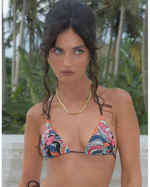 Oceanus Black Rose Ellie Bikini Top Multi-Coloured