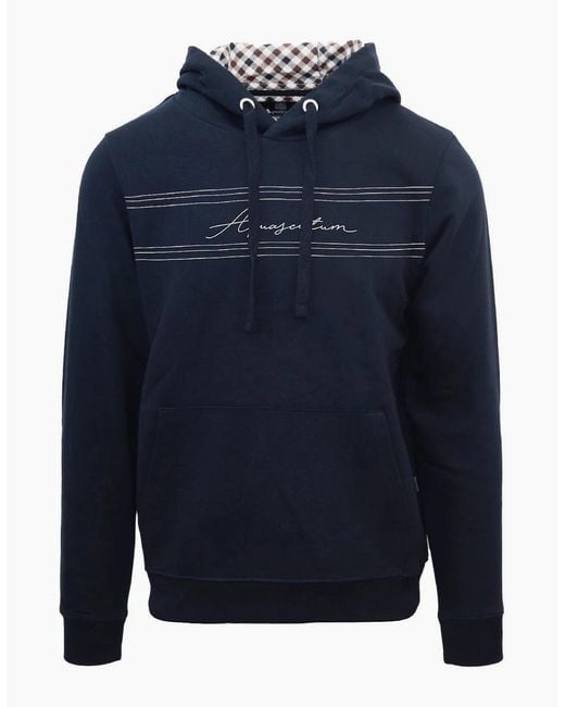 Aquascutum Blue Hooded Neck Signature Print Sweatshirt for men