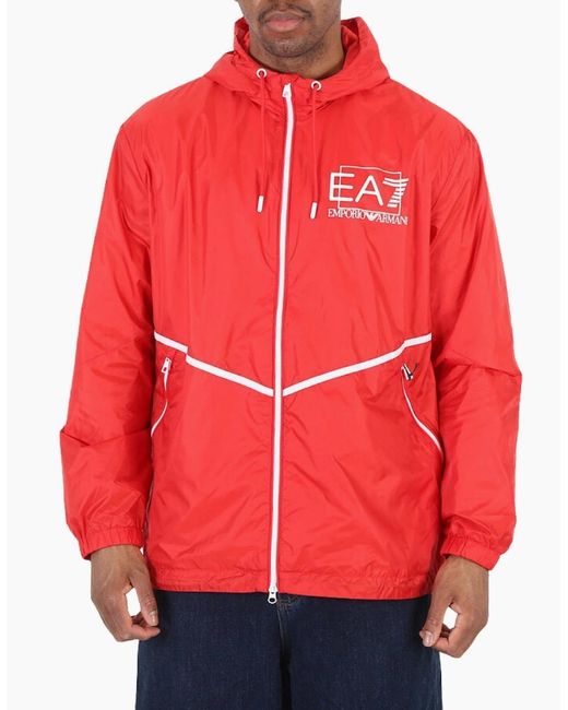 EA7 Red Bold Logo Hooded Jacket for men