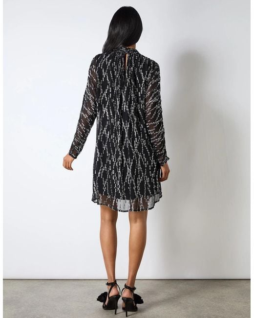 Ro&zo Black Petite Foil Keyhole Mini Dress