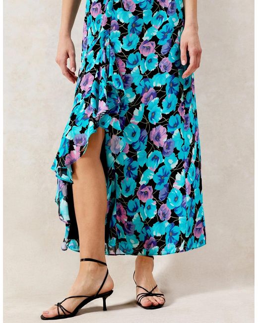 Ro&zo Blue Mia Floral Frill Front Midi Dress