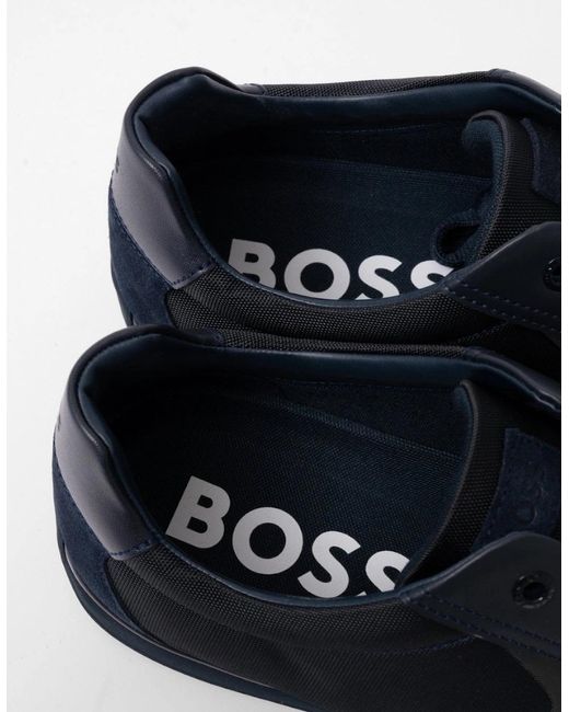 Boss Blue Boss Saturn Low Profile Mixed Material Trainers With Suede And Faux Leather Nos for men