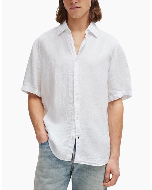 Boss White Boss Rash 2 Linen Short Sleeve Shirt for men