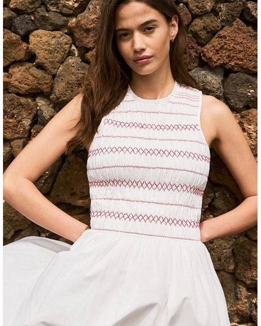 Ro&zo White Cotton Voile Shirred Bodice Dress