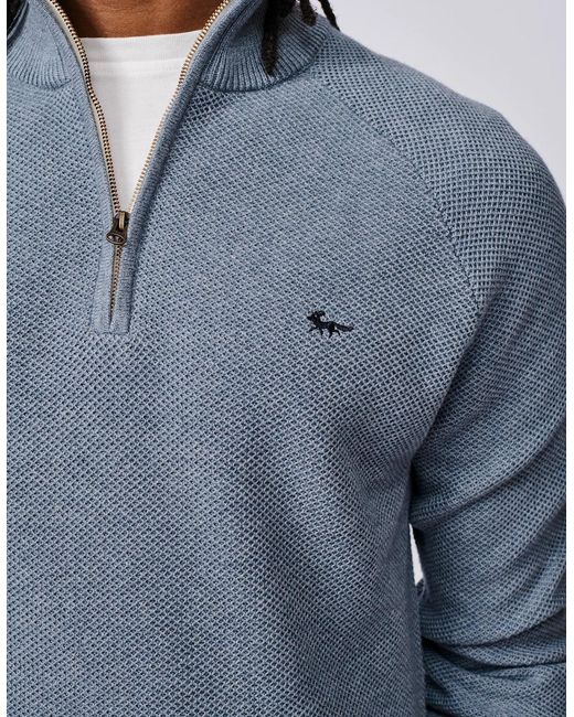 aubi Blue Owmby Cotton Zip Neck for men