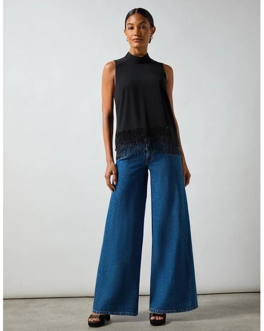 Ro&zo Black Bead Trim Halter Top