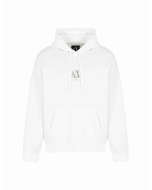 ARMANI EXCHANGE White Regular Fit Icon Hoodie for men