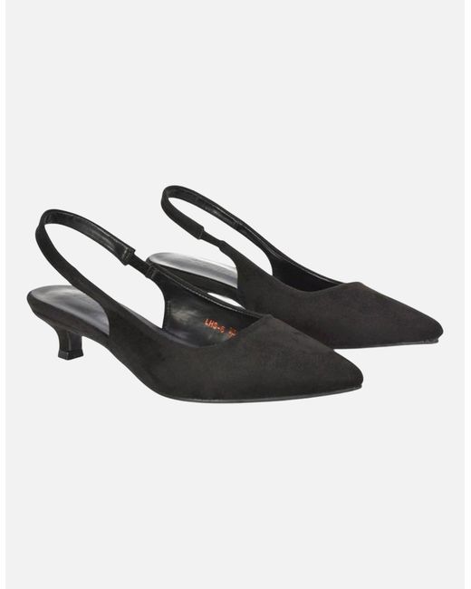 XY London Black Ladies Leila Sling Back Low Kitten Heel Court Shoes