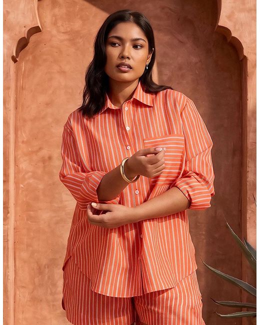 Live Unlimited London Orange Modal Stripe Shirt With Patch Pocket