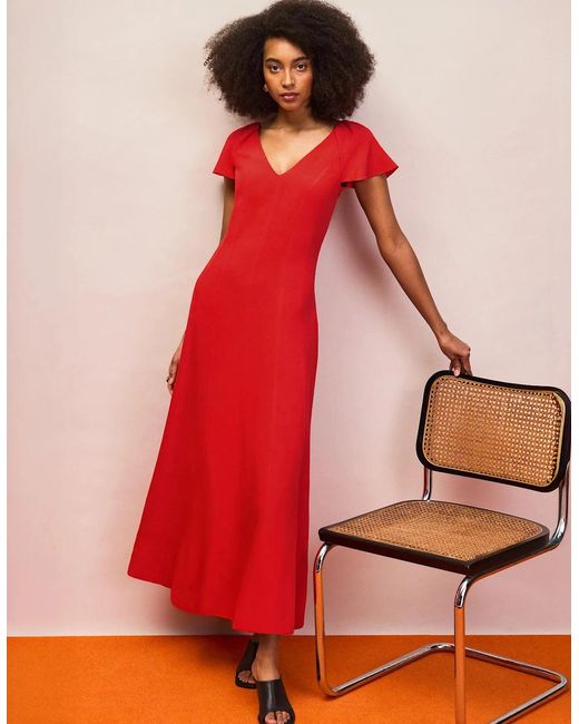 Ro&zo Red Flutter Sleeve Dress With Linen
