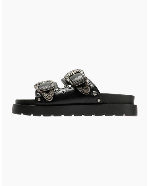 Buffalo Black Raya Ari West Leather Sandals