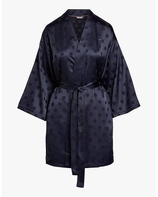 Tommy Hilfiger Blue Kimono Polka Dots Bathrobe Desert Sky