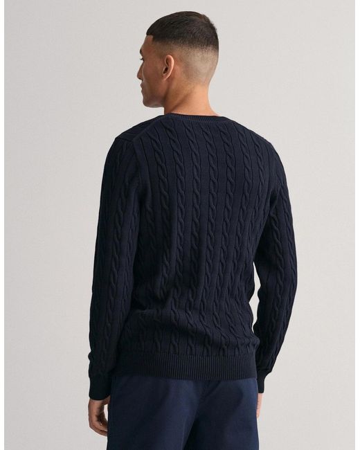 Gant Blue Cotton Cable Knit Crew Neck Jumper for men