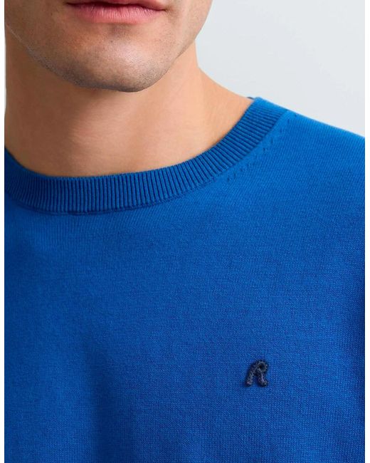 Replay Blue Cotton Crew Neck Sweater Knitwear for men