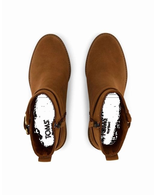TOMS Brown Hailey Buckle Leather Amber Heeled Ankle Boots