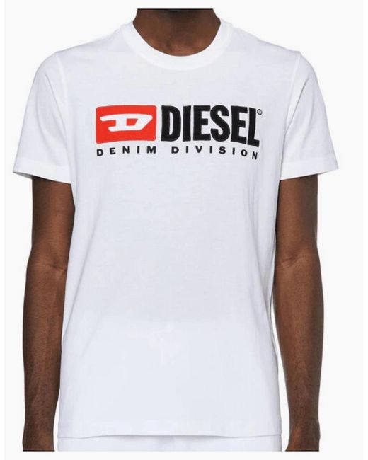 DIESEL White T-Box Embroidered Logo Cotton T-Shirt for men