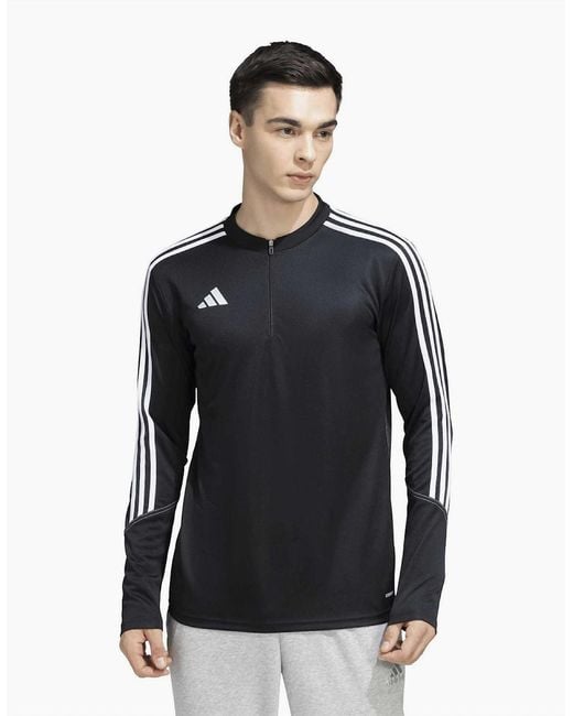 Adidas Black Tiro Zip Neck Band Collar Long Sleeve Sweatshirt for men