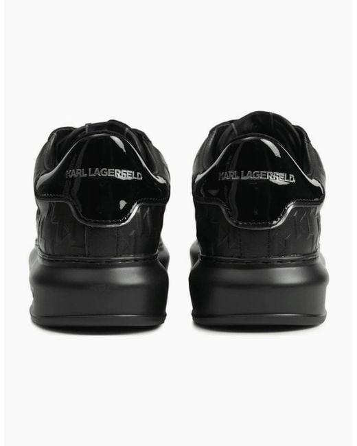 Karl Lagerfeld Black Monogram Embossed Metal Logo Leather Sneaker for men