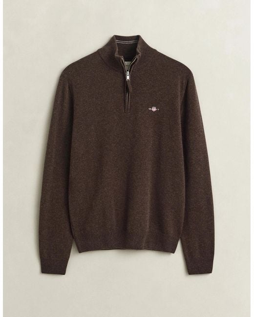 Gant Brown Superfine Lambswool Half Zip Sweater for men