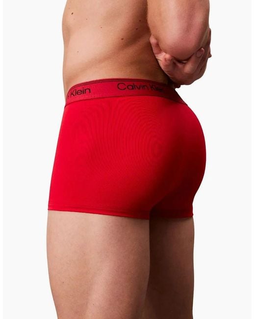 Calvin Klein Red 3-Pack Icon Microfibre Stretch Low-Rise Boxer Trunks, Sleet Adrenaline Rush for men