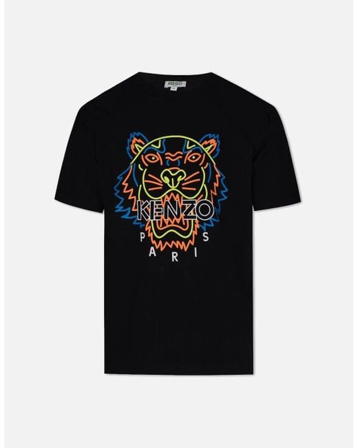 KENZO Black Neon Tiger Face Print T-Shirt for men