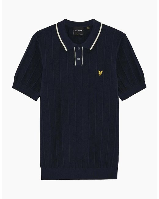 Lyle & Scott Blue Lyle & Scott Pique Tipped Knitted Polo Shirt Dark for men