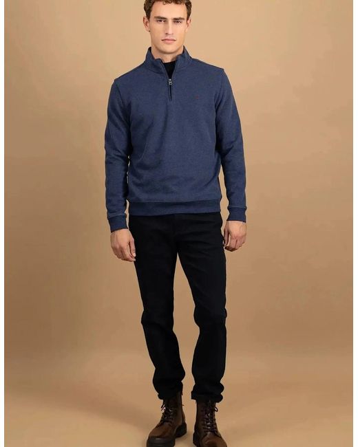 Fynch-Hatton Blue 1/4 Zip Stand Collar Cotton Sweat Midnight for men