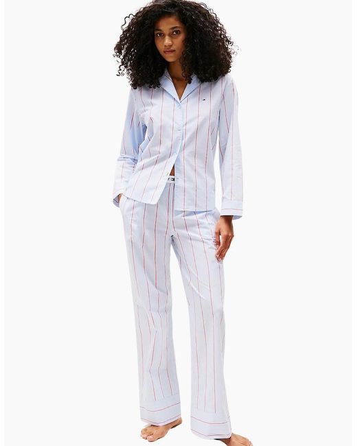 Tommy Hilfiger White Heritage Stripe Woven Poplin Pyjama Shirt, Sweet