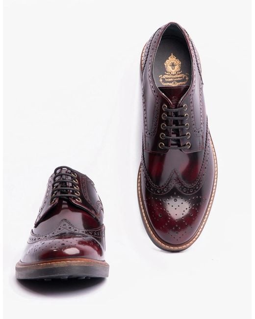 Base London Brown Woburn Polished Leather Brogue Shoes Oxblood for men