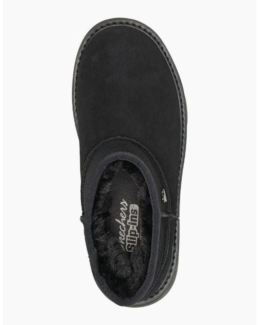 Skechers Black Keepsakes Cozy Mini Leather Suede/Faux Fur Boots